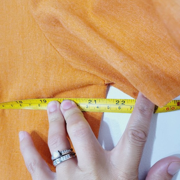 Vice Versa Vintage Blouse Smock Short Sleeve Orange Linen Blend Collared Pockets - Picture 9 of 10